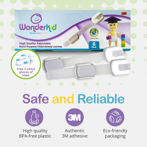 Adjustable & Reusable Child Safety Cabinet Locks & Latches, Baby Proofing Door Window, Cabinet, Toilet, & Refrigerator Lock, Child Safety Strap Lo...