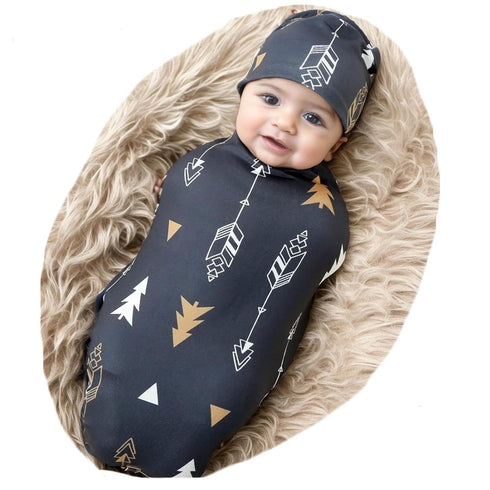 Galabloomer Newborn Swaddle Blanket with Beanie Set Baby Boy Receiving Blanket Rainbow (Gold Arrow)...