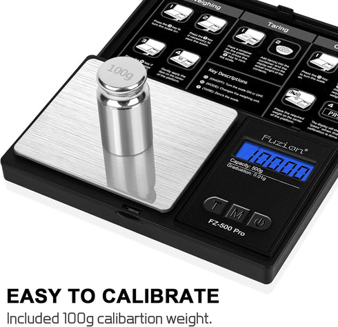 Fuzion Digital Pocket Scale .01 Gram Accuracy, 500g Digital Gram Scales for Small Food, Jewelry, Herb, Spice, Coin - Weight Gram and Oz - 100g Cal...