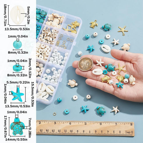 SUNNYCLUE 1 Box 292Pcs Sea Turtle Beads Seashell Starfish Beads Lucky Turquoise Beads Ocean Summer Hawaii Sea Animal Beads Shell Charms for Jewelr...