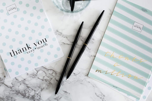 Black Gold Pens with Black Ink | Luxury Ballpoint Gold Pen Set of 6 in Glossy White Gift Box | Gold Office Supplies for Women Men - Slim Nice Pens...