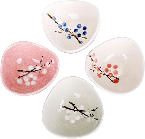 VanEnjoy Ceramic Japanese Dipping Bowl Soy Sauce Seasoning Dishes Soy Dipping Sauce Dishes set of 4, Floral pattern with Flower shape (leaves) (fr...