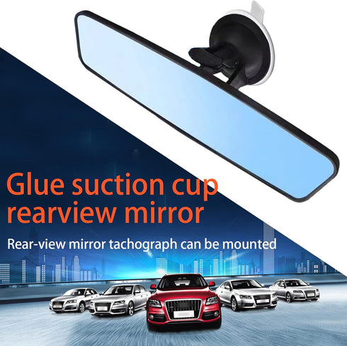 Pack-1 Car Panoramic Rearview Mirror, 8.7" x 2.6" with Adjustable Suction Cup Rearview Mirror, HD Anti-glare Car Interior Mirror, Universal for Ca...