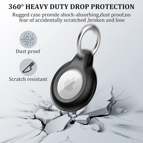 1 Pack IPX8 Waterproof Airtag Keychain with Airtag Holder Case,Full Body Shockproof,Anti-Scratch Cover Air tag for Cat,Dog,Keys,Luggage,Wallet(Bla...
