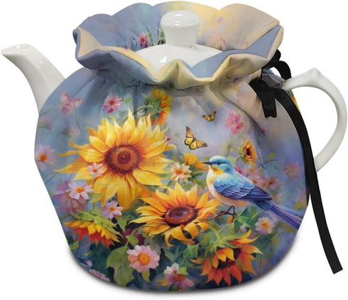 Sunflower Butterfly Hummingbird Tea Pots Cosy Kitchen Tea Pot Dust Cover Insulated Kettle Cover Breakfast Warmer for Home Kitchen Decorative Easy ...