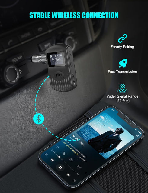 COMSOON Bluetooth Receiver with LCD Screen, Portable 3.5mm AUX Bluetooth 5.0 Adapter for Car/Home Stereo/Speaker/Wired Headphones, Noise Cancellin...