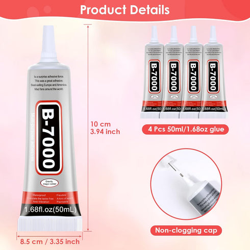 4 PCS 50ML B7000 Crafts Glue Super Adhesive, Multipurpose B-7000 Rhinestones Bonding Glue Flexible Clear Glue for DIY Jewelry Beads Fabric Cloth N...