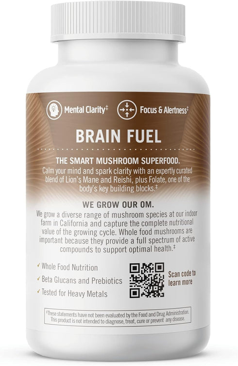 OM Mushroom Superfood Brain Fuel Mushroom Powder Capsules Superfood Supplement, 90 Count, 30 Days, Lion's Mane, Reishi Blend plus Folate, Mental C...