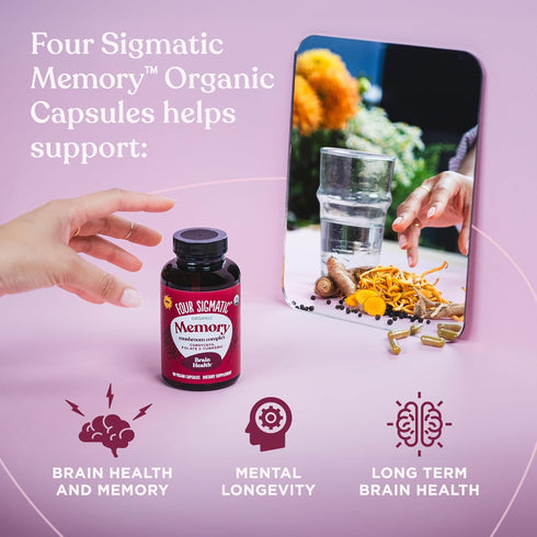 Four Sigmatic Memory Capsules | Reduce Brain Fog & Improve Memory | Nootropic Memory Supplement for Brain Support with Cordyceps Mushroom, Gotu Ko...