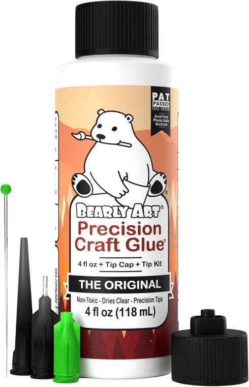 Bearly Art Precision Craft Glue - The Original - 4fl oz - Tip Kit Included - Dries Clear - Metal Tip - Wrinkle Resistant - Flexible and Crack Resi...