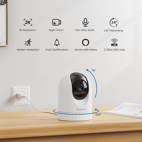 Security Camera Indoor-2K 360° WiFi Cameras for Home Security?Pet/Dog/Baby Camera with Phone app, 2-Way Audio, Night Vision, 24/7 SD Card Storage,...
