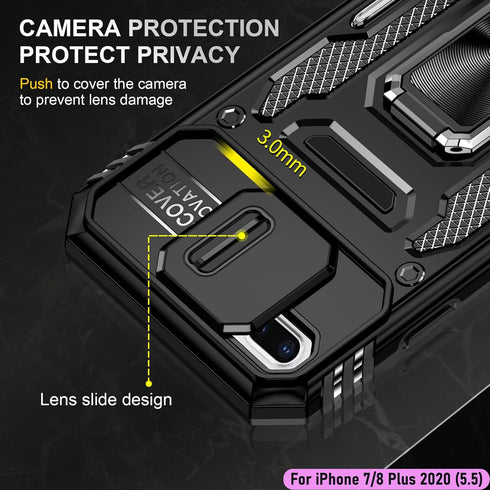 LMDAMZ Heavy Duty Case for Apple iPhone 7 Plus/8 Plus, Military Grade Dual Layer Hybrid Cushioning Rubber Bumper Protector with Slide Camera Prote...