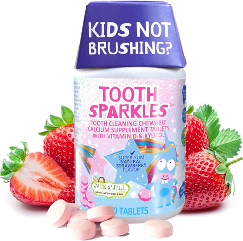 Jack N' Jill Tooth Sparkles - Tooth Cleaning Calcium Chews, Supports Teeth & Bone Development, Natural Flavors, with Xylitol, Vitamin D & Calcium,...