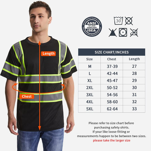 SKSAFETY High Visibility Professional Level T-Shirts Quick Dry Class 3 Safety Shirts for Men?Women, Reflective Short Sleeve Breathable Birdeyes T-...