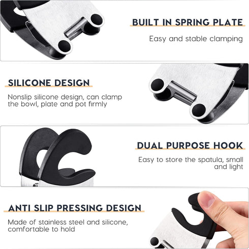 DOITOOL 2pcs Pot Clip Holder Utensil Pot Clip Spoon Rest Stainless Steel Kitchen Gadget for Restaurant Home Utensil Rest (Black)...