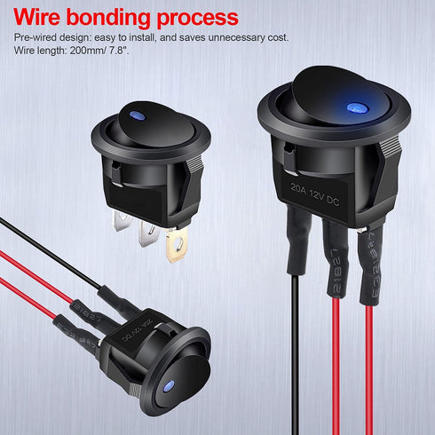 Twidec/8Pcs SPST Round Dot Lighted Rocker Switch Toggle Control for Car Or Boat 20A 12V DC On/Off 4 Colors LED Light with Pre-soldered Wires KCD2-...