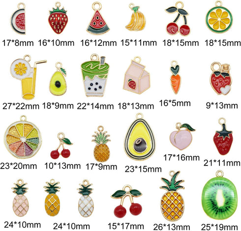 JJG 48pcs Gold Plated Enamel Cherry Lemon Drinks Dainty Dangle Fruits Charms Pendant for Earrings Jewelry Making Necklace Bracelet Craft Findings...