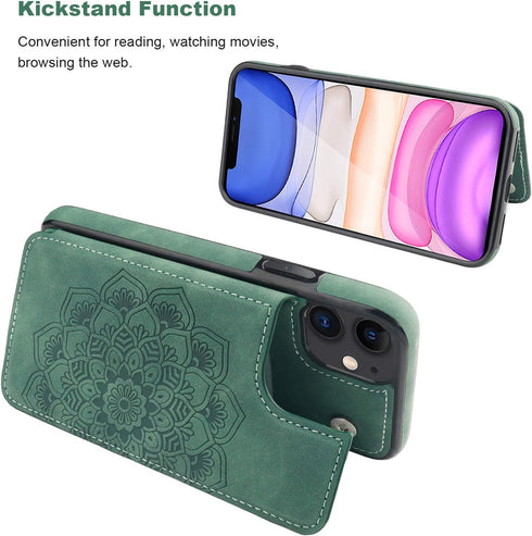 Vaburs Compatible with iPhone 11 Case Wallet with Card Holder, Embossed Mandala Pattern Flower Premium PU Leather Double Magnetic Buttons Flip Sho...