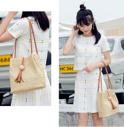 GL-Turelifes Round Summer Straw Bag Big Weave Handbags Beach Shoulder Bags Vocation Tote HandbagsTravel Bag for Women...