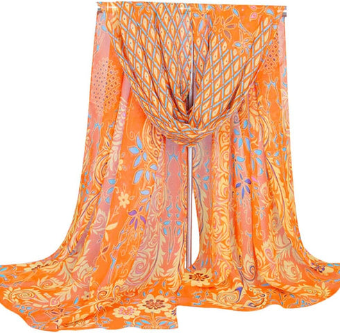 Secret for Longevity Long Rectangle Sheer ORANGE Beige Chiffon Aqua Turquoise Blue Green Red Gold Paisley Scarf Women's Scarves Headband Bandana 1...