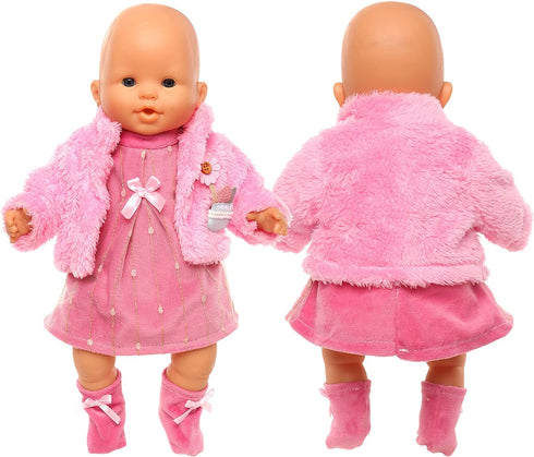 ENOCHT 3 Pieces Baby Doll Clothes Pink Dress with Coat Socks for 14-18 Inch Doll Sweet Cute Doll Clothes for New Born 15 Inch Baby Dolls...