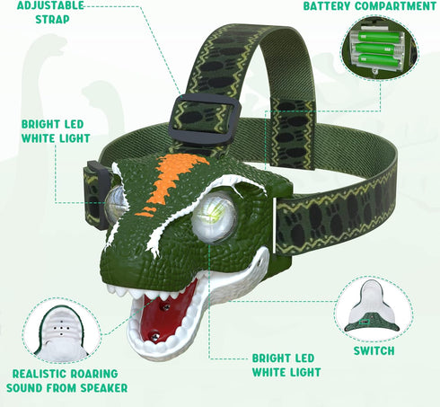 SEVENKA LED Headlamp for Kids, Outdoor Toy Head Lamp Flashlight for Boys Girls Toddler, 3.4oz Lightweight Headlight Camping Gear, Roar/Mute, Birth...