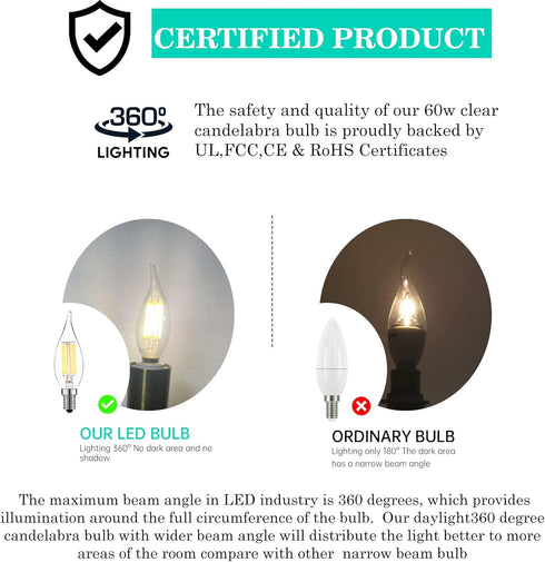 AMDTU 4000k LED Chandelier Light Bulbs,Dimmable E12 Daylight White,6w 60Watt Equivalent for Dining Room,Kitchen 6pack,LED Candelabra Light Bulbs...