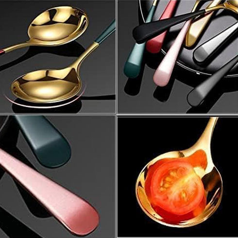 Soup Spoons Stainless Steel 304 Stainless Steel Round Head Spoons Modern Thick Short handle 304 Stainless Spoons Used for Soup, Grain, Dessert, Fr...