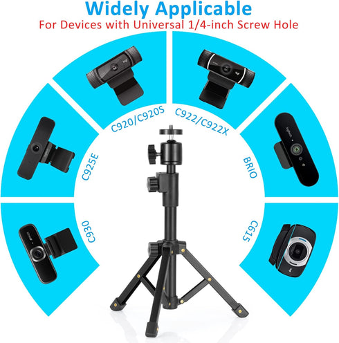 BILIONE Webcam Tripod Stand, for Logitech Webcam C920 C922 C930e C920S C920 C615 C960 C920x BRIO 4K NexiGo N60, Extendable Stand for Desk, Lightwe...