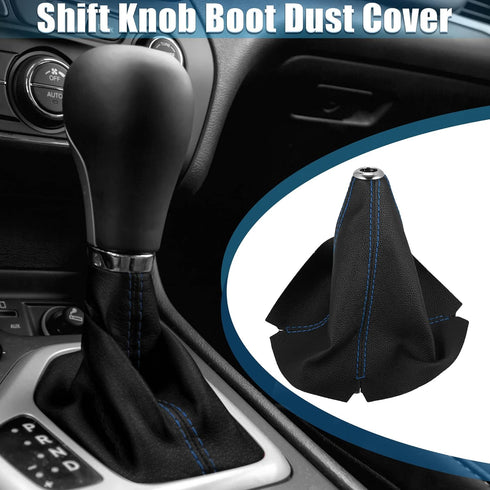 Car Shift Boot Cover Universal Gear Shift Knob Boot Dust Cover Faux Leather Black with Blue Line...