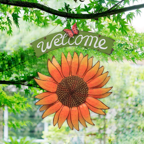 Sunflower Welcome Sign Metal Hanging Welcome Plaque for Wall Front Door - Decorative Flower Yard Signs Spring Wreath Decor for Garden Porch Patio ...