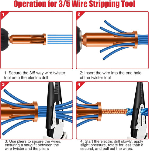 Feekoon Wire Twisting Tool, 3 Way/ 5 Way Wire Stripping Tool and Wire Cap Twisting Tool with 1/4" Chuck (Red), Wire Stripper and Twister, Wire Twi...