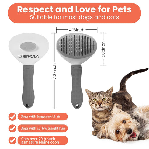 Cat Brushes for Indoor Cats - Dog Brush for Shedding - Cat Brush for Long Hair Cat - Dog & Cat Brush + Dog & Cat clicker for training - Self Clean...