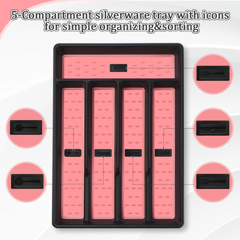 Silverware Organizer with Cutlery Icons?Silverware Tray for Kitchen Drawer?Plastic Flatware Tableware Silverware Drawer Organizer Utensil Organize...