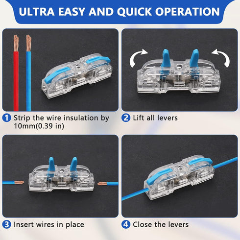 20Pcs Lever Nuts Wire Connectors, Inline Wire Connectors, 1 Conductor Compact Lever Wire Connectors, Compact Splicing Electrical Connectors Butt T...