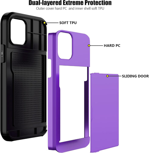 Nvollnoe for iPhone 12 Case,iPhone 12 Pro Case with Card Holder Heavy Duty Protective Dual Layer Shockproof Hidden Card Slot Slim Wallet Case for ...