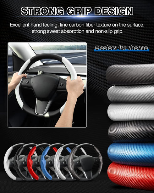 Custom-Fit Steering Wheel Cover for Tesla, Telsa Model 3 / Y Carbon Fiber Steering Wheel Cover for Men/Women, Anti-Slip, Comfortable Grip, Breatha...