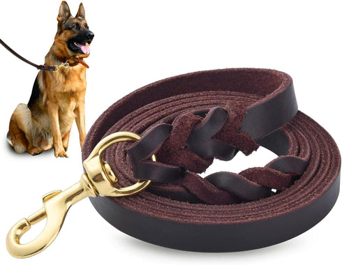 Genuine Leather Dog Leash - Heavy Duty Dog Training Leashes for Large Breed Dogs and Medium Dogs - 4FT / 5FT / 6FT Long with Color Black and Brown...