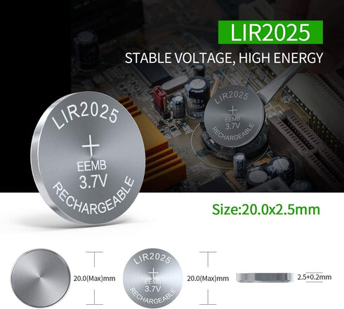 EEMB LIR2025 Rechargeable Li-ion Battery Charger with 4PCS 3.7V Lithium-ion Coin Button Cell Batteries 40mAh...