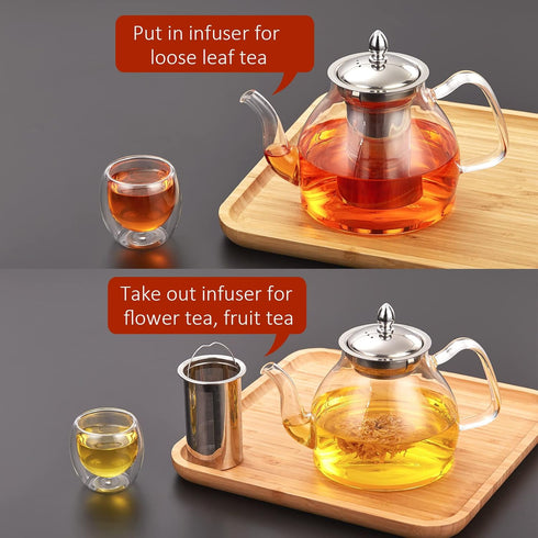 Glass Teapot, 40oz/1200mL Glass Kettle with Removable Stainless Steel Infuser for Blooming Tea & Loose Leaf Tea, Gooseneck Tea Pot, Gift Box for T...