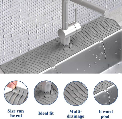 Kitchen Sink Splash Guard, 24in Silicone Faucet Mat Splash Catcher, Handle Drip Catcher Tray, Multipurpose for Kitchen Dish Drying Mats Sponge Hol...