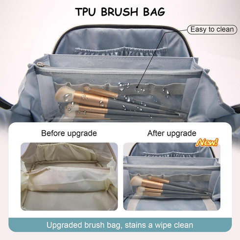 Travel Makeup Bags Cosmetic Organizer Bag: 3-Set Large Capacity Make up Bag - PU Leather Toiletry Bag for Women - Wide Open Portable Pouch with Di...