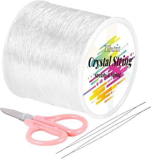 Tilhumt 1mm Elastic String, 328Feet Stretchy Bracelet Crystal String with 2 Beading Needles and 1 Scissors for Beading and Jewelry Making...