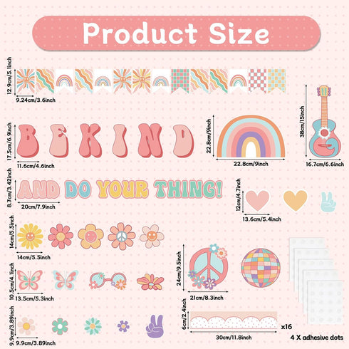 Boho Classroom Bulletin Board Decoration Groovy Be Kind and Do Your Thing Classroom Decoration Retro Boho Rainbow Cutouts for Kindergarten School ...