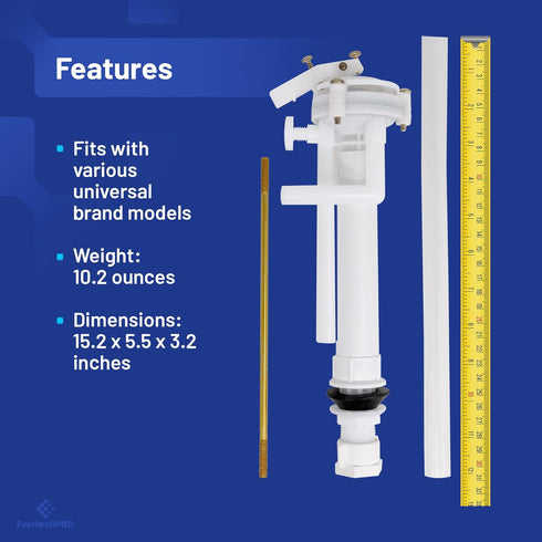 PLBD94005 EvertechPRO Anti-Siphon Ballcock Valve For Toilet, Durable Universal Fit Toilet Parts Inside Tank Kit, Easy Installation, Toilet Repair ...