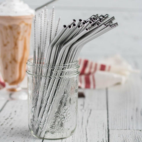 Reusable Stainless Steel Drinking Straws, 20 Pcs 4 Size - 6.3'' 7.1'' 8.5'' 10.5'', BPA Free Long Short Smoothie Drinking Curved Bent Straws with ...
