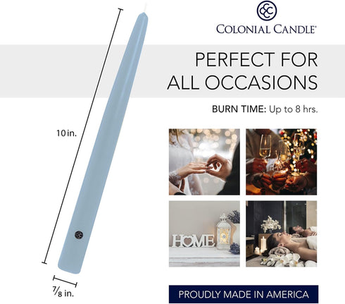 Colonial Candle Unscented Taper Candle, Handipt Collection, Wedgewood, 10 In, Pack of 12 - Up to 8 Hours Burn...