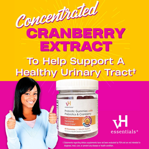 vH essentials Probiotic Gummies with Prebiotics & Cranberry, Concentrated Extract for Urinary Tract Health, Supports Vaginal Microflora Balance fo...