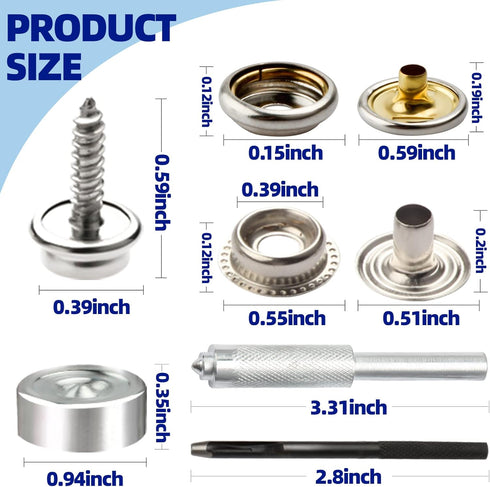 BIOUU Canvas Snap Kit Tool - 363PCS Stainless Steel Snap Fastener Kit for Boat Covers, Carpets and Furniture...