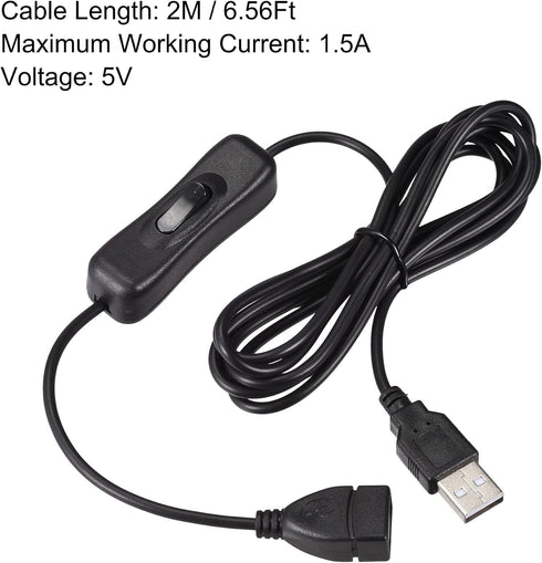 MECCANIXITY USB Cable with ON/Off Switch, USB Male to Female Extension Cord 2M Black, for LED Desk Lamp LED Strip...